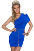 Blue Cut-out One-shoulder Plicated Bodycon Dress